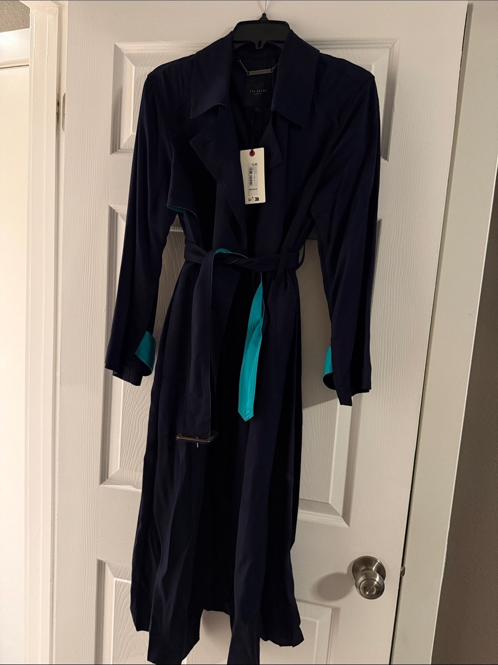 Navy Trench Coat with Teal Accent. Ted Baker/New With Tags Size 1